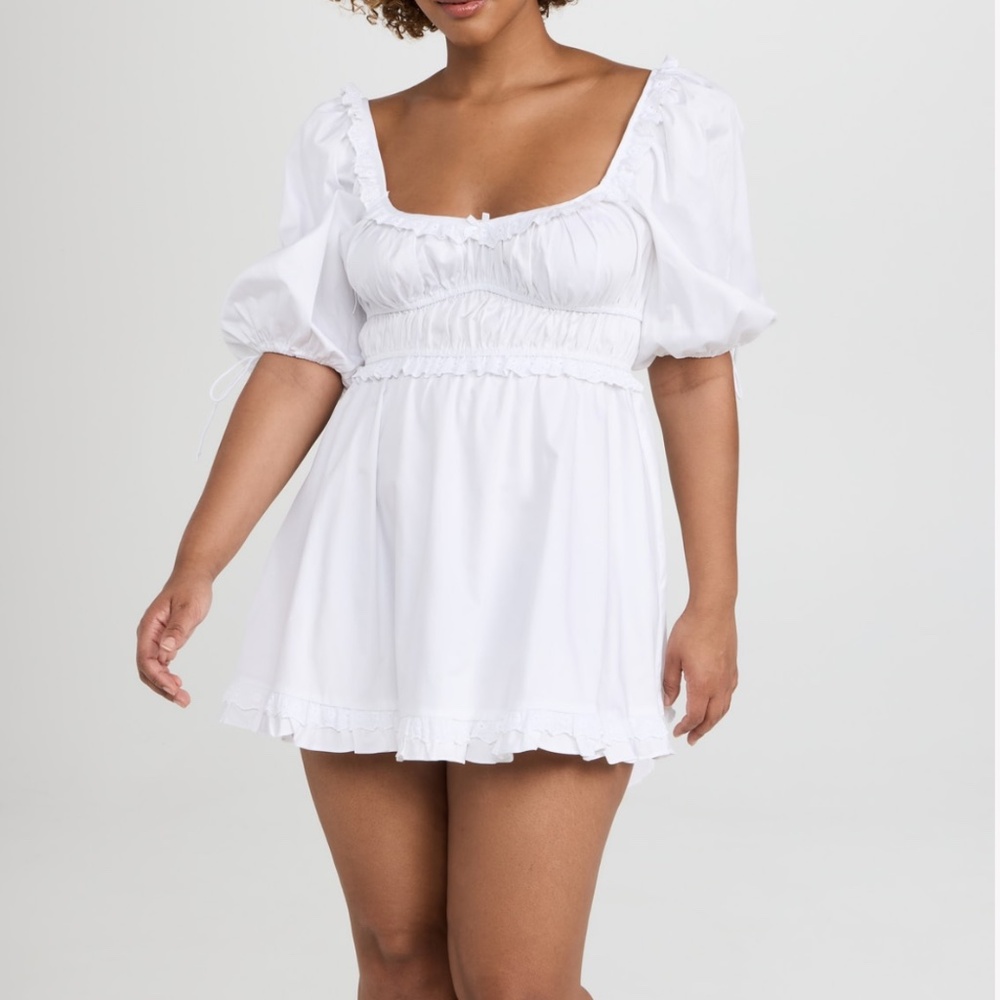 NWT For Love & Lemons White Jackson Mini Dress Size Medium Smocked bodice